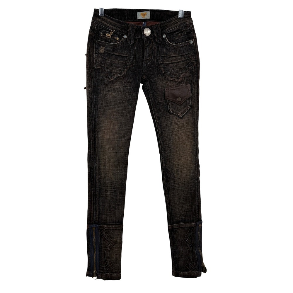 Antik Denim Womens Skinny Jeans Size 23 Dark Wash Biker Zipper Hem Low Rise